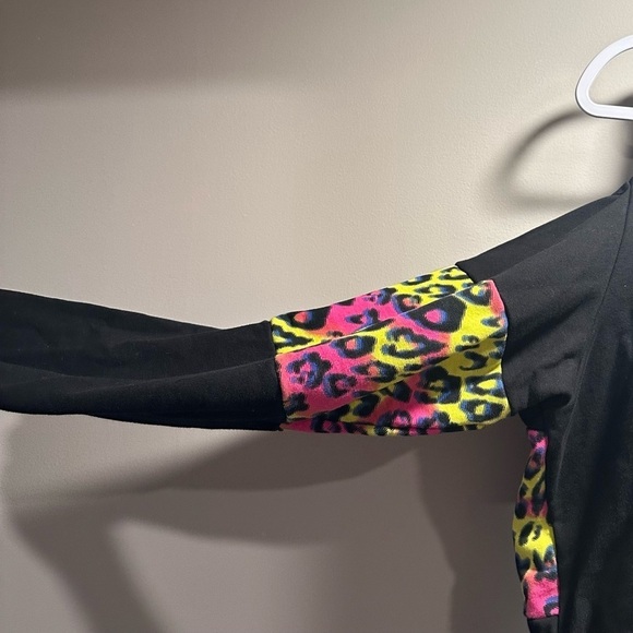 Kappa Open Shoulder Zip Jacket Leopard Neon Cropped Hoodie Black Large Cotton - Picture 7 of 16